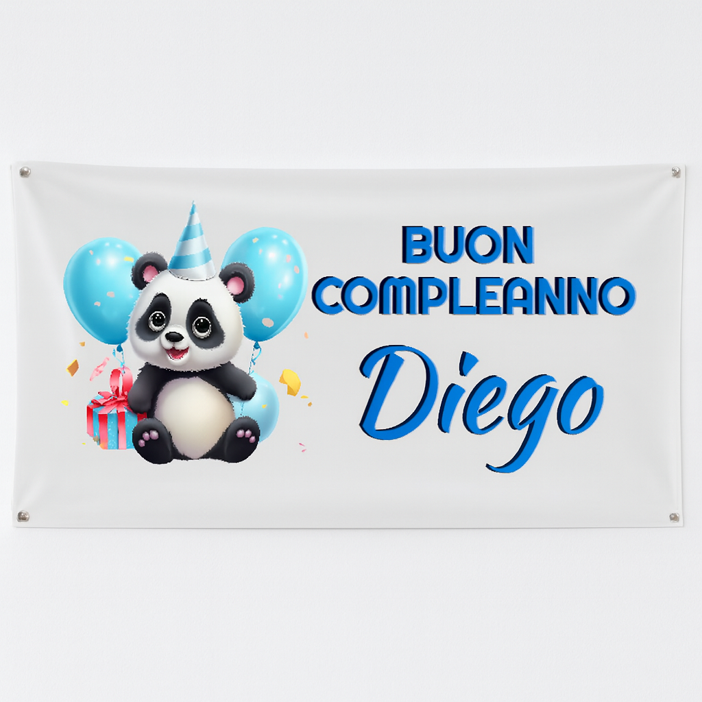 GLOBAL STRISCIONE FONDALE COMPLEANNO - BUON COMPLEANNO CON NOME PERSONALIZZATO - IN CARTA O IN BANNER PVC ANCHE DA ESTERNO GARANZIA 5 ANNI - 03 materiali