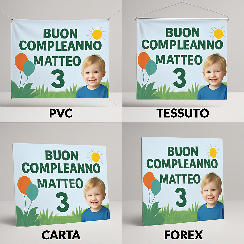 BANNER STRISCIONE compleanno - Leo e Tig - CON NOME foto ed età bimbo/a - 03 materiali