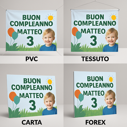 BANNER STRISCIONE compleanno - Leo e Tig - CON NOME foto ed età bimbo/a - 03 materiali