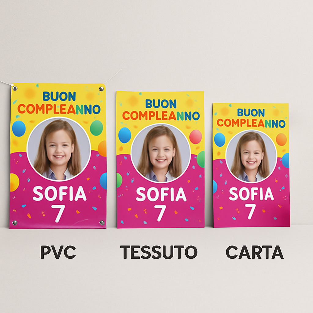 BANNER STRISCIONE compleanno - Me Contro Te - CON NOME foto ed età bimbo/a - 03 materiali