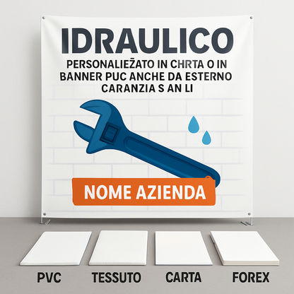 GLOBAL STRISCIONE FONDALE ATTIVITÀ - IDRAULICO - PERSONALIZZATO IN CARTA O IN BANNER PVC ANCHE DA ESTERNO GARANZIA 5 ANNI - 03 materiali