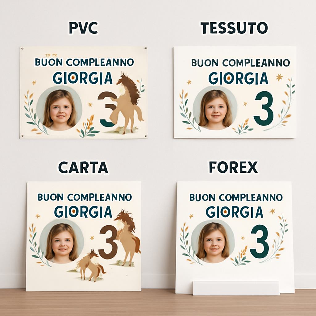 BANNER STRISCIONE compleanno - Spirit - CON NOME foto ed età bimbo/a - 03 materiali