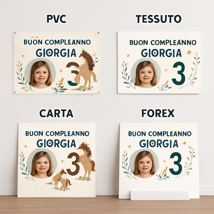 BANNER STRISCIONE compleanno - Spirit - CON NOME foto ed età bimbo/a - 03 materiali