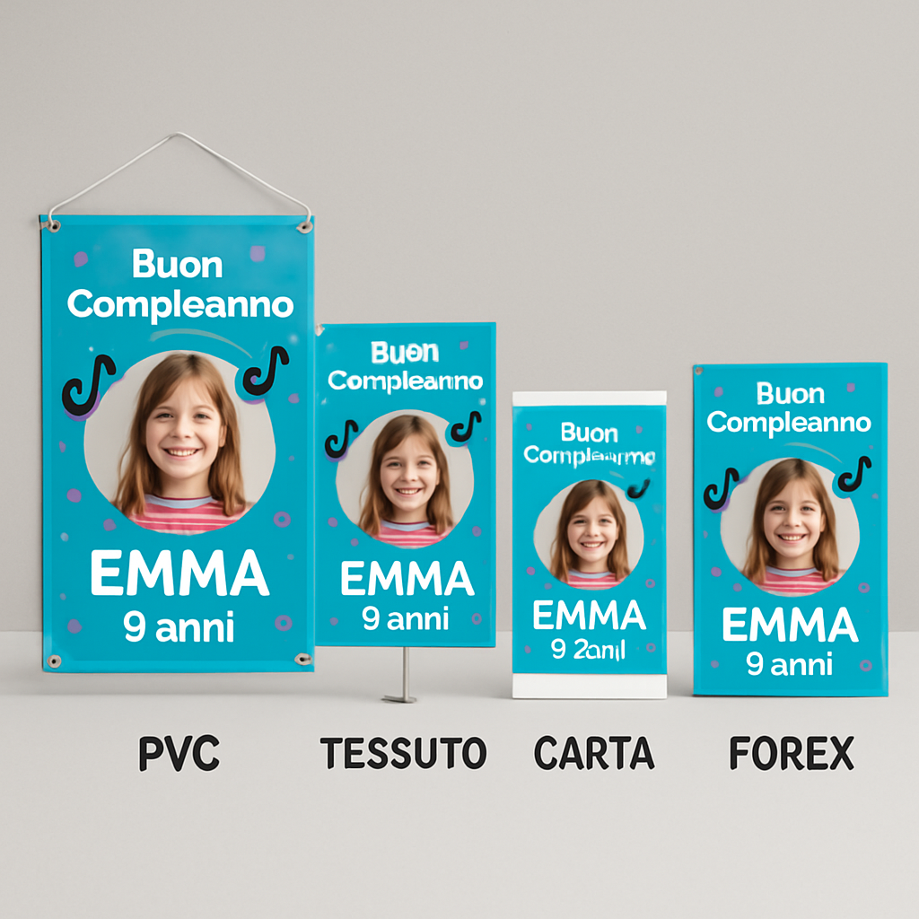 BANNER STRISCIONE compleanno - Tik Tok - CON NOME foto ed età bimbo/a - 03 materiali
