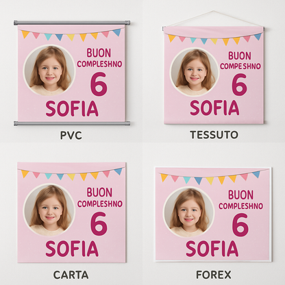 BANNER STRISCIONE compleanno - Topo Gigio Girl - CON NOME foto ed età bimbo/a - 03 materiali