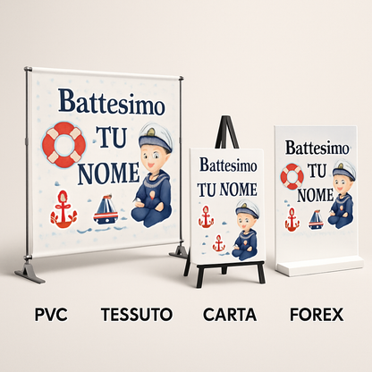 BANNER STRISCIONE BATTESIMO - Marinaio - CON IL TUO NOME bimbo - 03 materiali