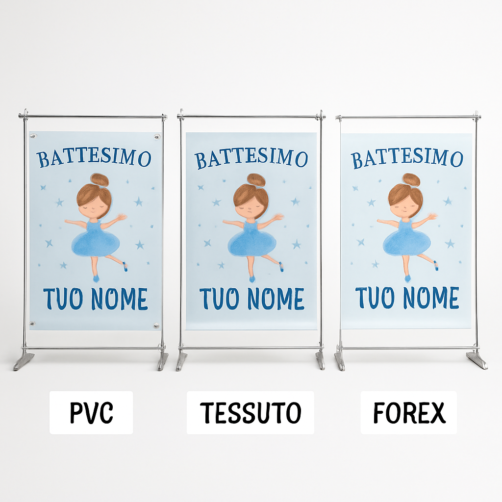 Banner striscione battesimo Ballerina Azzurra personalizzato - 03 materiali