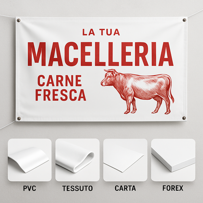 GLOBAL STRISCIONE FONDALE ATTIVITÀ - MACELLERIA - PERSONALIZZATO IN CARTA O IN BANNER PVC ANCHE DA ESTERNO GARANZIA 5 ANNI - 03 materiali