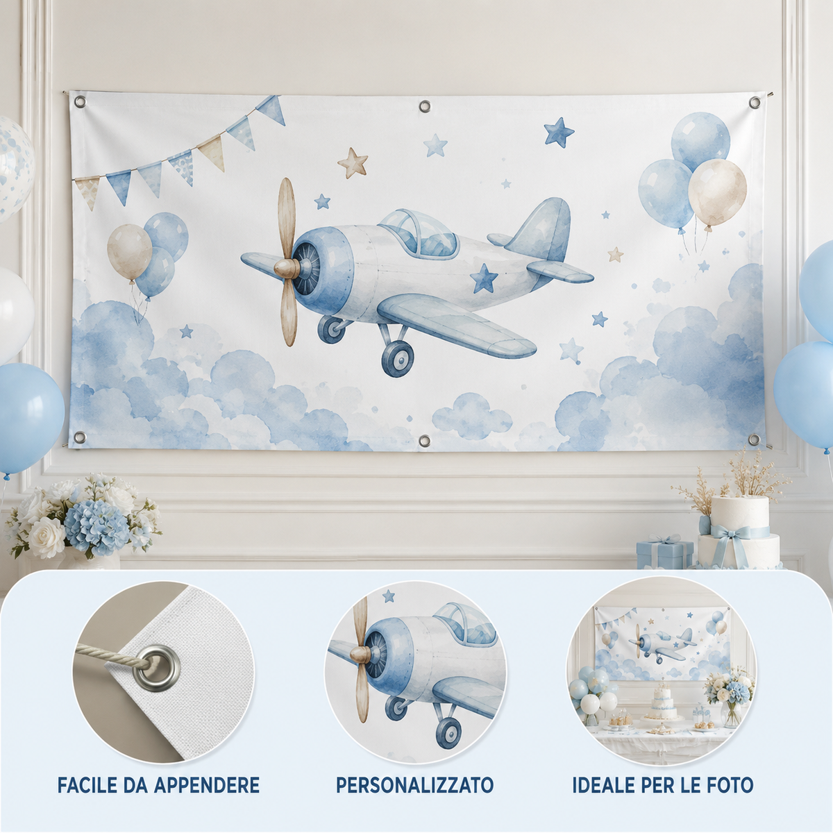 Banner battesimo Aeroplanino personalizzato - 04 benefici utilizzo