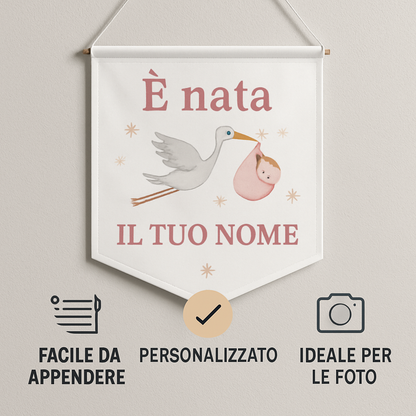 BANNER STRISCIONE NASCITA - é nata Cicogna - CON IL TUO NOME bimbo neonato - 04 benefici utilizzo