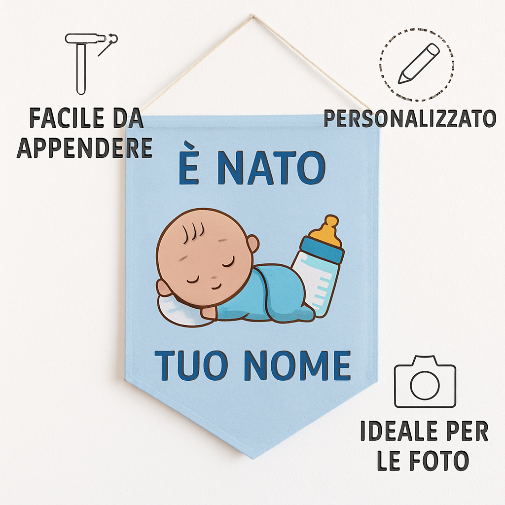 BANNER STRISCIONE NASCITA - Neonato Biberon - CON IL TUO NOME bimbo neonato - 04 benefici utilizzo