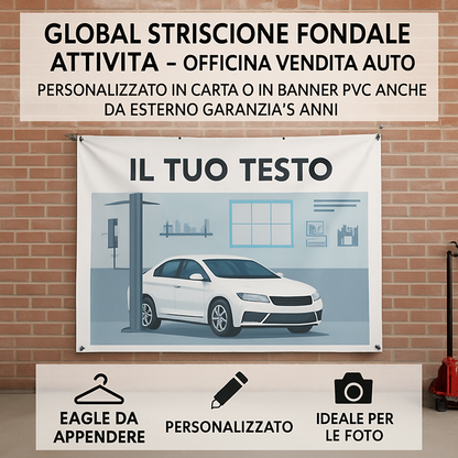 GLOBAL STRISCIONE FONDALE ATTIVITÀ - OFFICINA VENDITA AUTO - PERSONALIZZATO IN CARTA O IN BANNER PVC ANCHE DA ESTERNO GARANZIA 5 ANNI - 04 benefici utilizzo