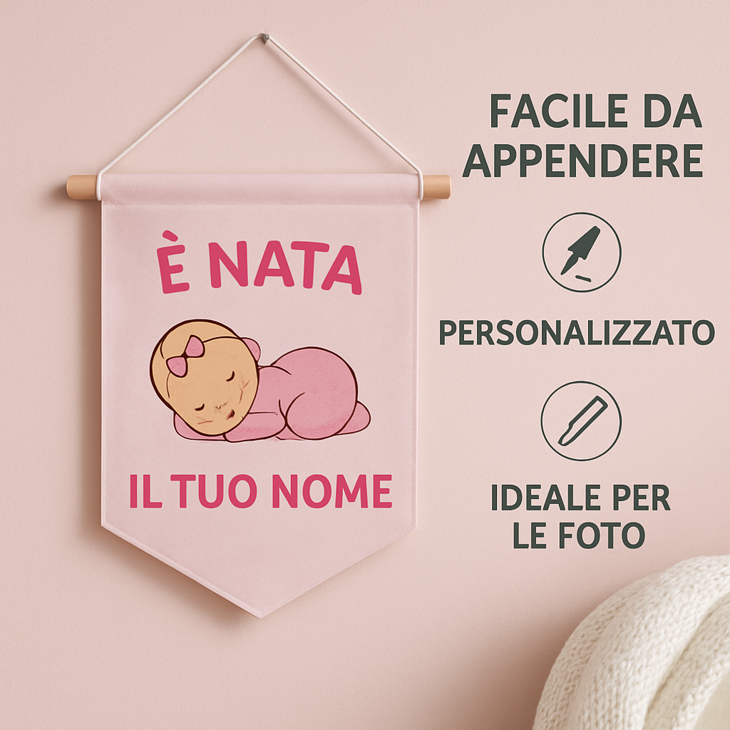BANNER STRISCIONE NASCITA - Bambina Rosa - CON IL TUO NOME bimbo neonato - 04 benefici utilizzo