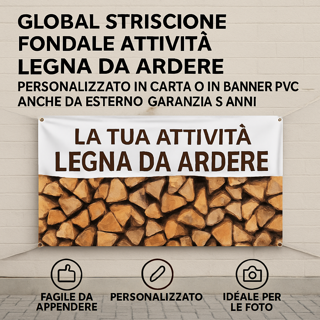 GLOBAL STRISCIONE FONDALE ATTIVITÀ - LEGNA DA ARDERE - PERSONALIZZATO IN CARTA O IN BANNER PVC ANCHE DA ESTERNO GARANZIA 5 ANNI - 04 benefici utilizzo