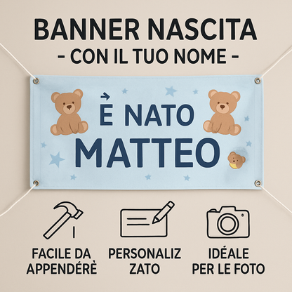 BANNER STRISCIONE NASCITA - Orsetti - CON IL TUO NOME bimbo neonato - 04 benefici utilizzo