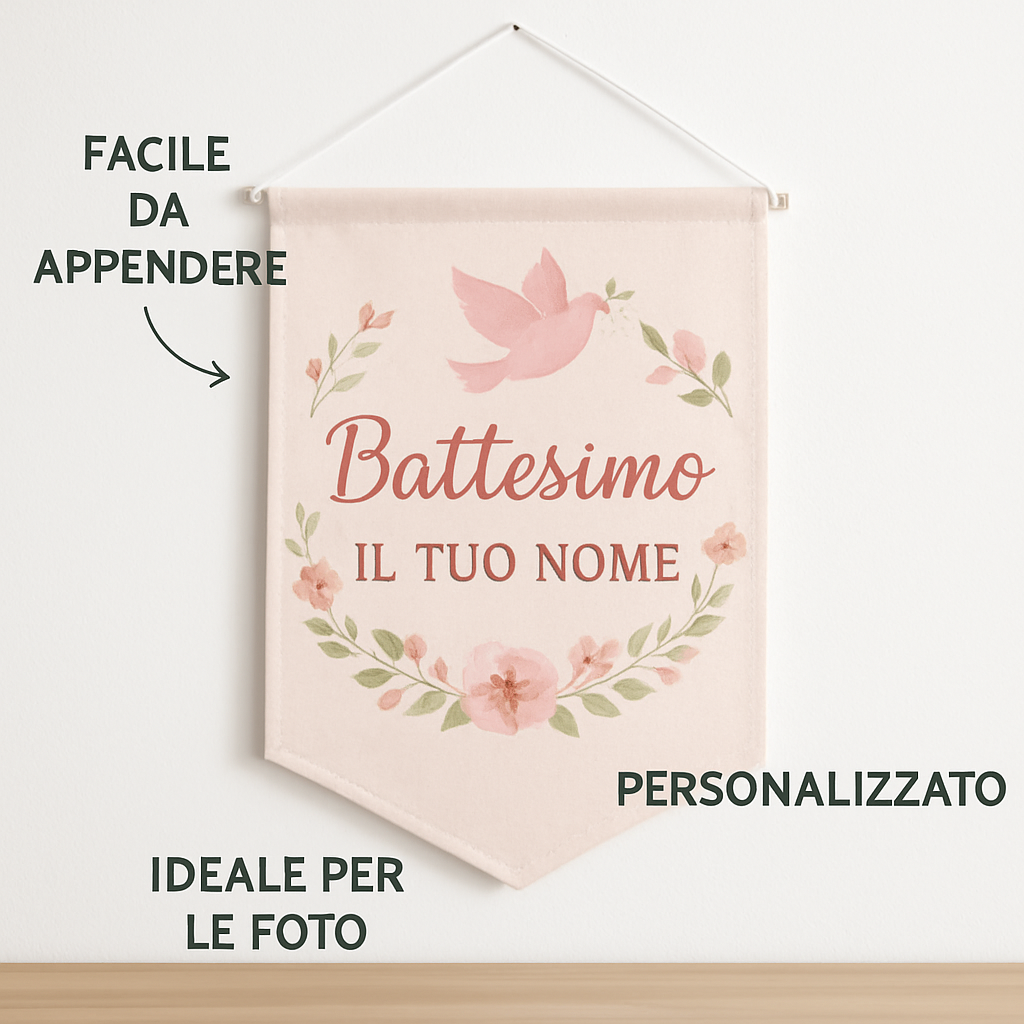 BANNER STRISCIONE BATTESIMO - Battesimo Pink - CON IL TUO NOME bimbo - 04 benefici utilizzo