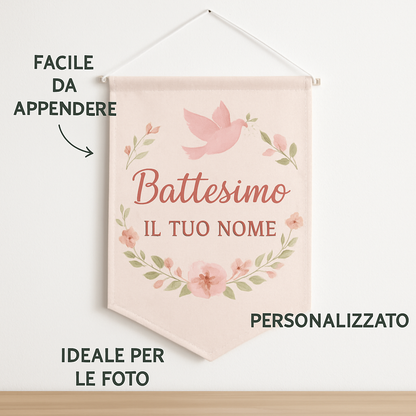 BANNER STRISCIONE BATTESIMO - Battesimo Pink - CON IL TUO NOME bimbo - 04 benefici utilizzo