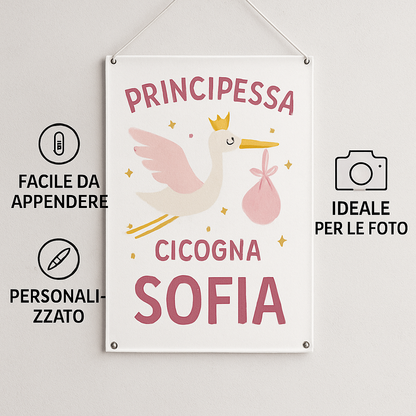 BANNER STRISCIONE NASCITA - Principessa Cicogna - CON IL TUO NOME bimbo neonato - 04 benefici utilizzo