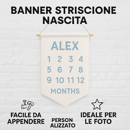 BANNER STRISCIONE NASCITA - Mesi per foto neonato - CON IL TUO NOME bimbo neonato - 04 benefici utilizzo