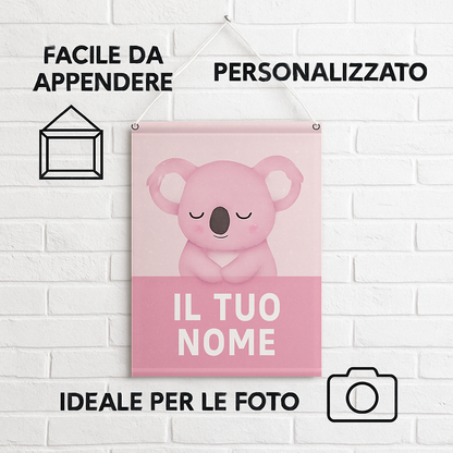 BANNER STRISCIONE NASCITA - Koala rosa - CON IL TUO NOME bimbo neonato - 04 benefici utilizzo