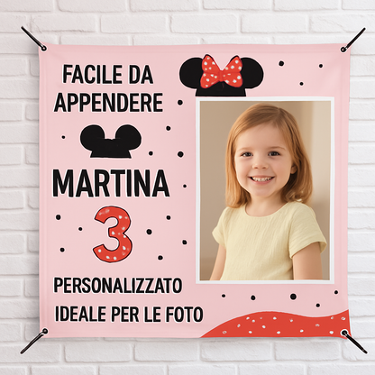 BANNER STRISCIONE compleanno - Topolina - CON NOME foto ed età bimbo/a - 04 benefici utilizzo