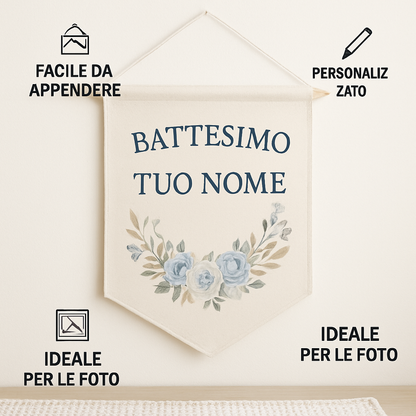 BANNER STRISCIONE BATTESIMO - Battesimo Flower - CON IL TUO NOME bimbo - 04 benefici utilizzo
