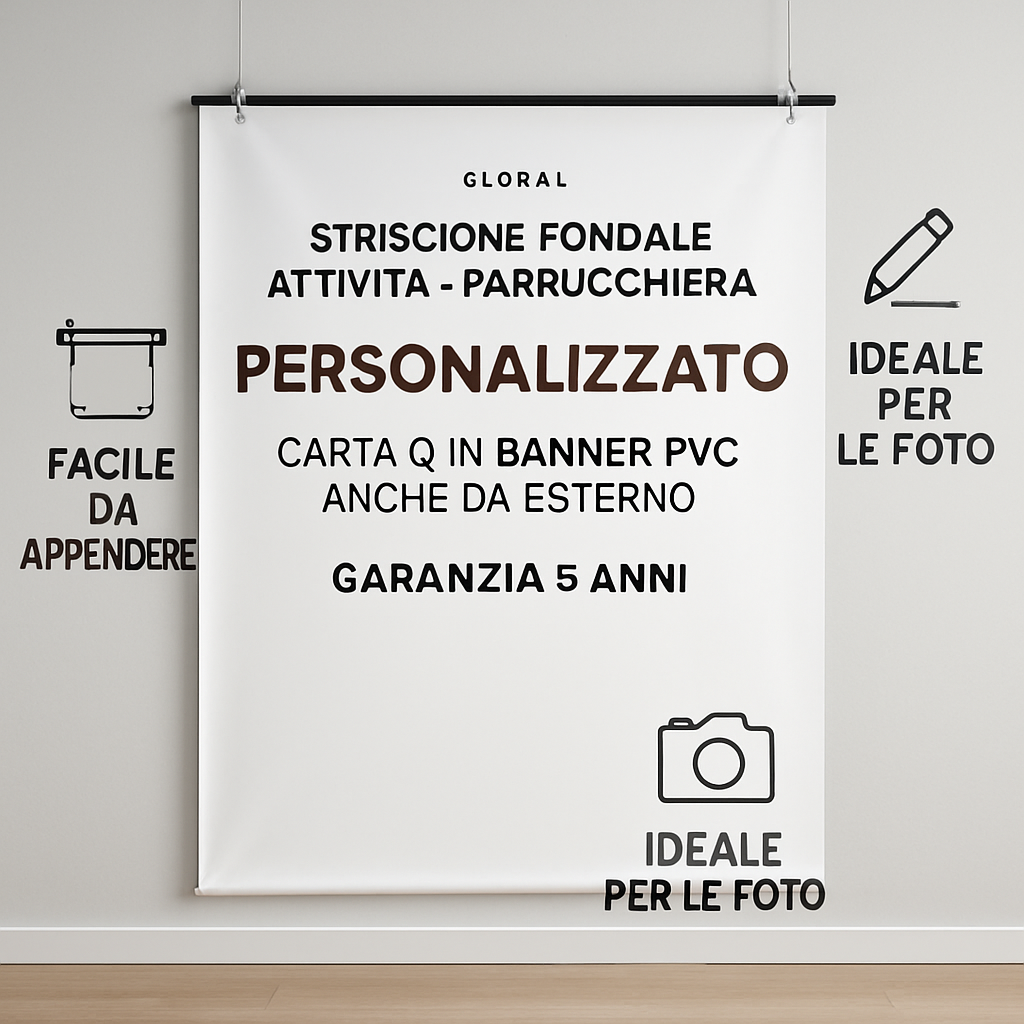 GLOBAL STRISCIONE FONDALE ATTIVITÀ - PARRUCCHIERA - PERSONALIZZATO IN CARTA O IN BANNER PVC ANCHE DA ESTERNO GARANZIA 5 ANNI - 04 benefici utilizzo