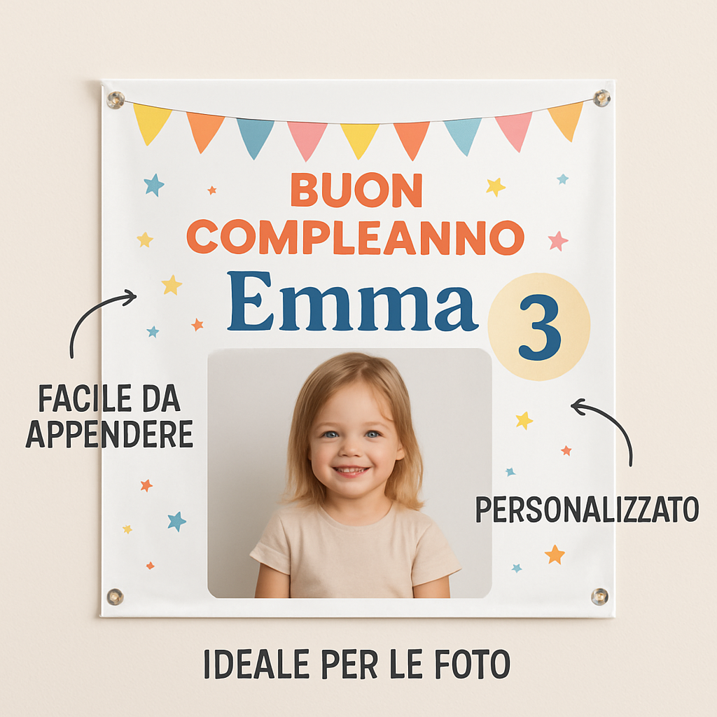 BANNER STRISCIONE compleanno - Spiderman - CON NOME foto ed età bimbo/a - 04 benefici utilizzo