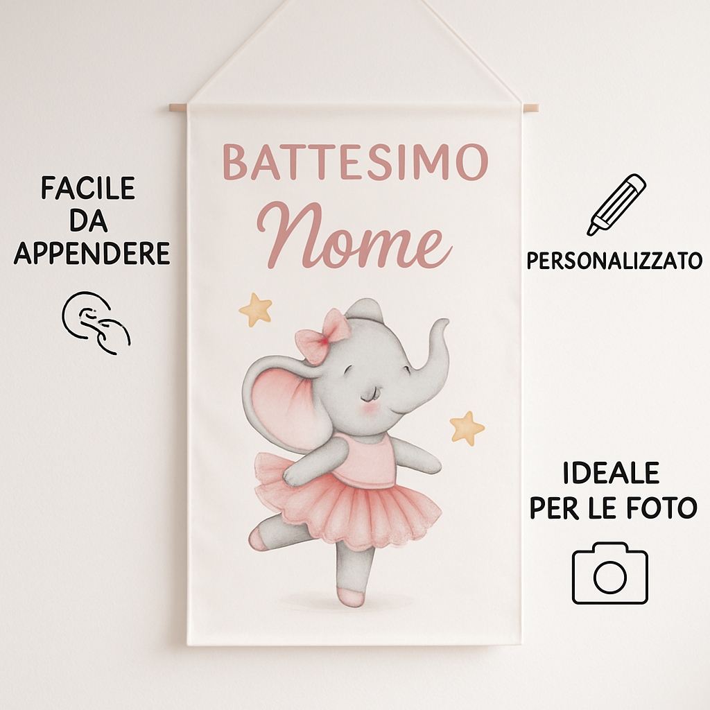Banner striscione battesimo Ballerina Elefantina personalizzato - 04 benefici utilizzo