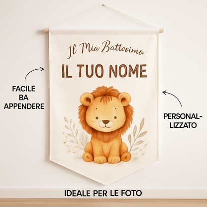 BANNER STRISCIONE BATTESIMO - Leoncino - CON IL TUO NOME bimbo - 04 benefici utilizzo