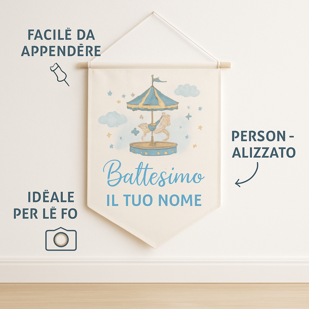 BANNER STRISCIONE BATTESIMO - Carosello Carillon - CON IL TUO NOME bimbo - 04 benefici utilizzo