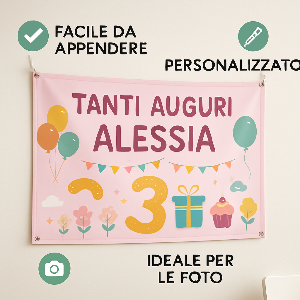 BANNER STRISCIONE compleanno - TANTI AUGURI FROZEN mod2 - CON NOME bimba bambina - 04 benefici utilizzo