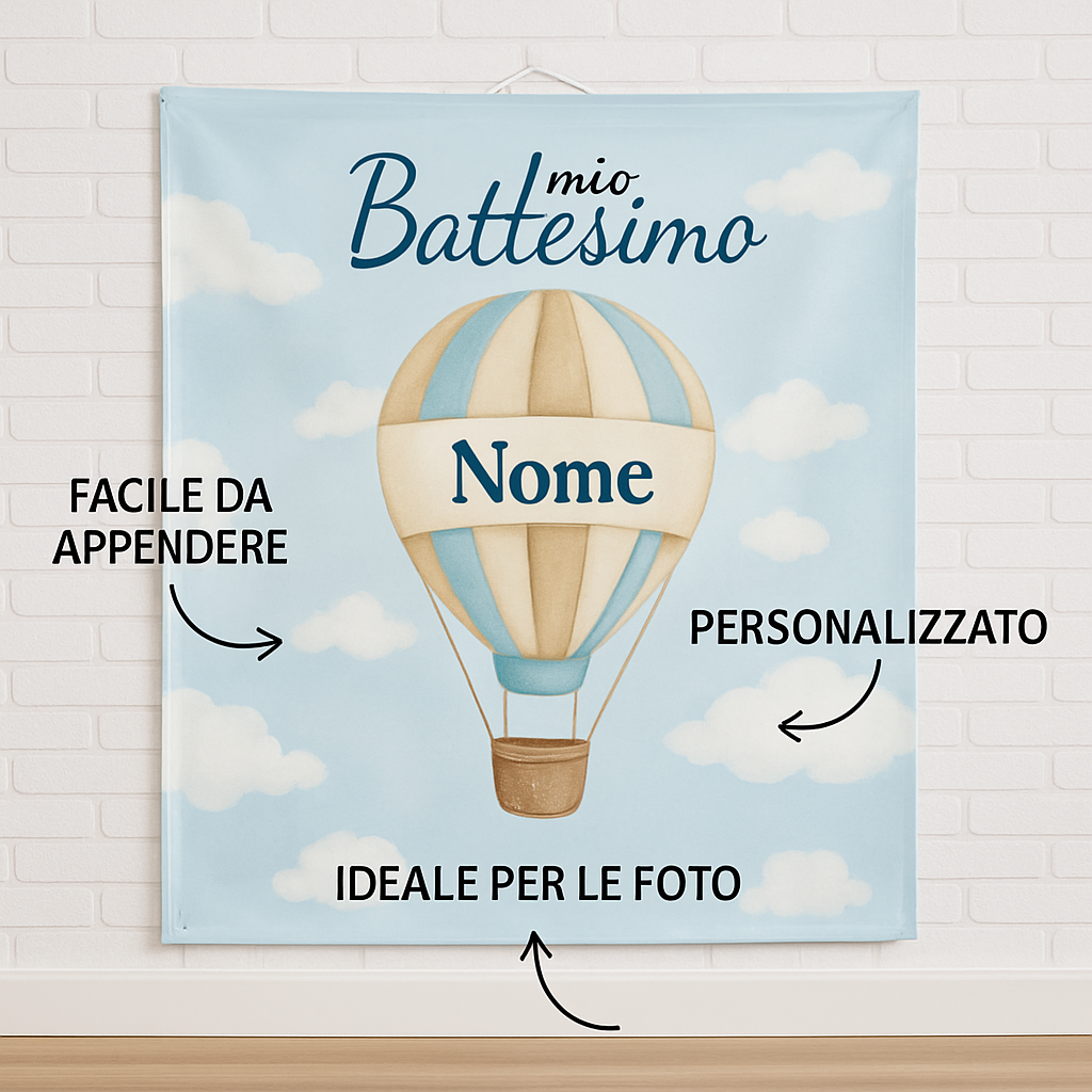 BANNER STRISCIONE BATTESIMO - Battesimo Mongolfiera - CON IL TUO NOME bimbo - 04 benefici utilizzo