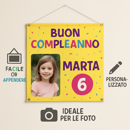 BANNER STRISCIONE compleanno - Me Contro Te MOD 3 - CON NOME foto ed età bimbo/a - 04 benefici utilizzo