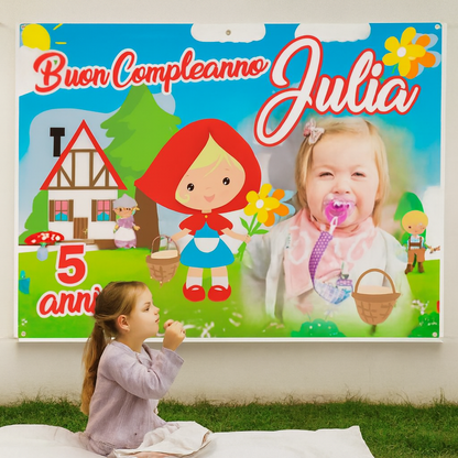 GLOBAL STRISCIONE FONDALE COMPLEANNO - Cappuccetto Rosso - STRISCIONE PERSONALIZZATO IN CARTA O IN BANNER PVC ANCHE DA ESTERNO GARANZIA 5 ANNI - 04 benefici utilizzo