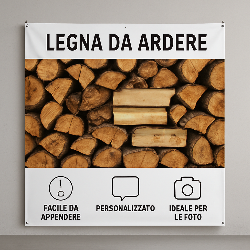 GLOBAL STRISCIONE FONDALE ATTIVITÀ - LEGNA DA ARDERE MOD 2 - PERSONALIZZATO IN CARTA O IN BANNER PVC ANCHE DA ESTERNO GARANZIA 5 ANNI - 04 benefici utilizzo