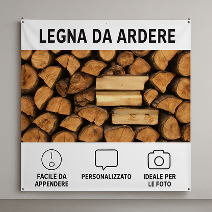 GLOBAL STRISCIONE FONDALE ATTIVITÀ - LEGNA DA ARDERE MOD 2 - PERSONALIZZATO IN CARTA O IN BANNER PVC ANCHE DA ESTERNO GARANZIA 5 ANNI - 04 benefici utilizzo