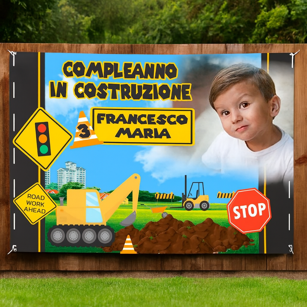 GLOBAL STRISCIONE FONDALE COMPLEANNO - Cantiere Trattore - STRISCIONE PERSONALIZZATO IN CARTA O IN BANNER PVC ANCHE DA ESTERNO GARANZIA 5 ANNI - 04 benefici utilizzo