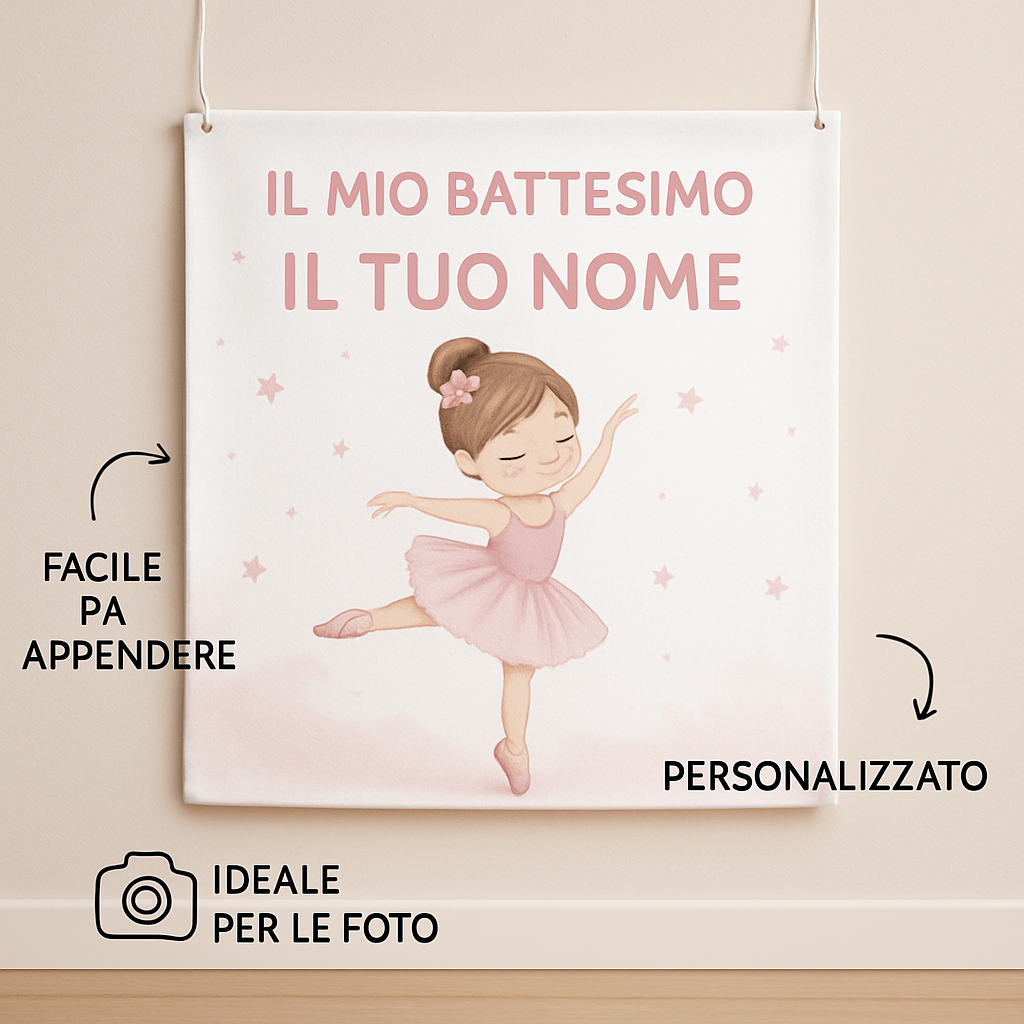 Banner striscione battesimo Ballerina Rosa personalizzato - 04 benefici utilizzo