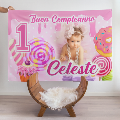 GLOBAL STRISCIONE FONDALE COMPLEANNO - Candy Caramelle - STRISCIONE PERSONALIZZATO IN CARTA O IN BANNER PVC ANCHE DA ESTERNO GARANZIA 5 ANNI - 04 benefici utilizzo