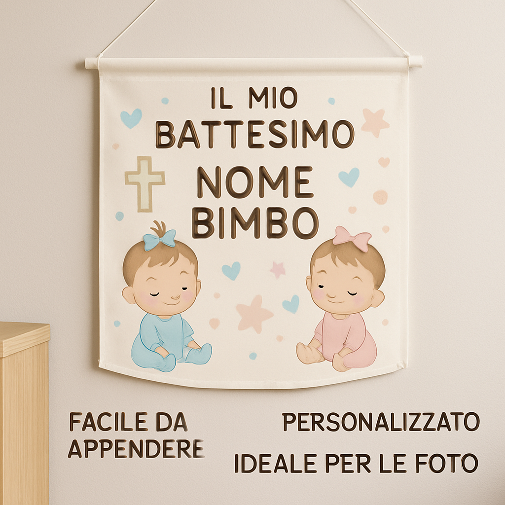 BANNER STRISCIONE BATTESIMO - Gemelli Boy and Girl - CON IL TUO NOME bimbo - 04 benefici utilizzo