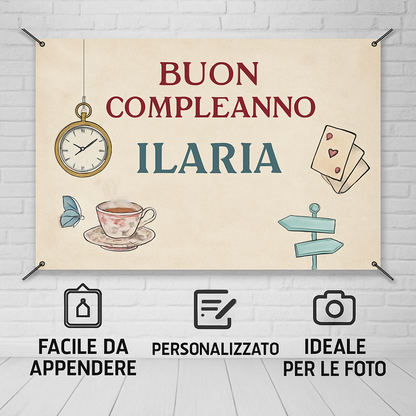 GLOBAL STRISCIONE FONDALE COMPLEANNO - Alice Nel Paese delle Meraviglie mod 3 - STRISCIONE PERSONALIZZATO IN CARTA O IN BANNER PVC ANCHE DA ESTERNO GARANZIA 5 ANNI - 04 benefici utilizzo