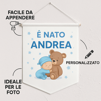 BANNER STRISCIONE NASCITA - Bambino orsetto - CON IL TUO NOME bimbo neonato - 04 benefici utilizzo
