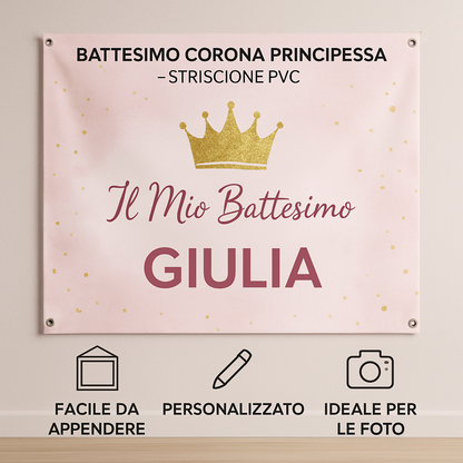 GLOBAL STRISCIONE FONDALE BATTESIMO - Battesimo Corona Principessa - STRISCIONE PERSONALIZZATO IN CARTA O IN BANNER PVC ANCHE DA ESTERNO GARANZIA 5 ANNI - 04 benefici utilizzo