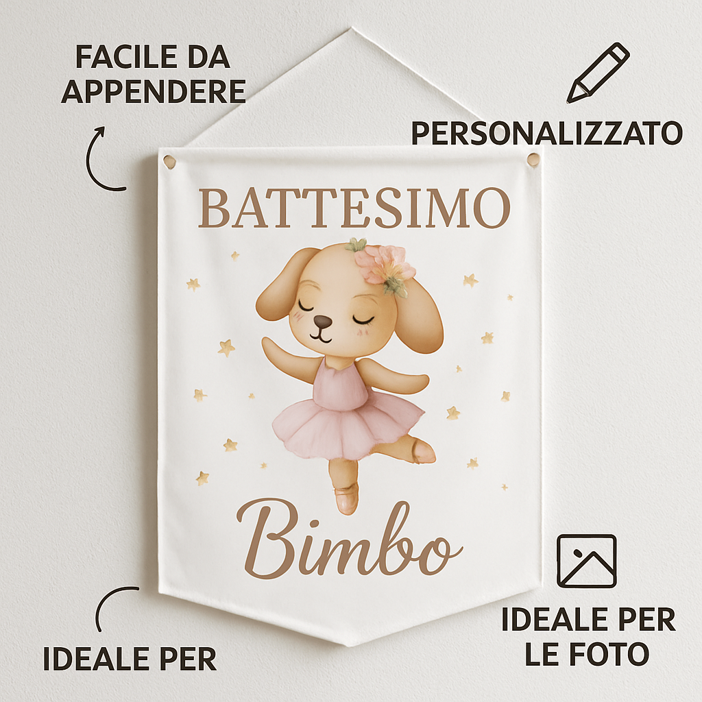 Banner striscione battesimo Ballerina Cagnolina personalizzato - 04 benefici utilizzo