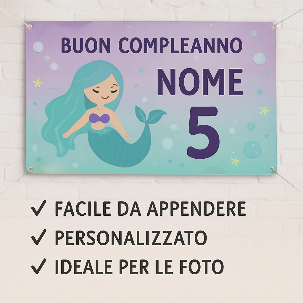 BANNER STRISCIONE compleanno - Minnie Sirena - CON NOME foto ed età bimbo/a - 04 benefici utilizzo