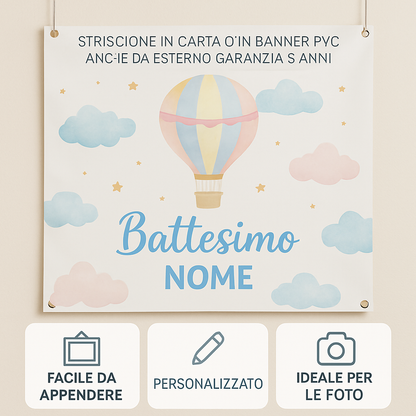 GLOBAL STRISCIONE FONDALE BATTESIMO - Battesimo Mongolfiera Colori Pastello - STRISCIONE PERSONALIZZATO IN CARTA O IN BANNER PVC ANCHE DA ESTERNO GARANZIA 5 ANNI - 04 benefici utilizzo