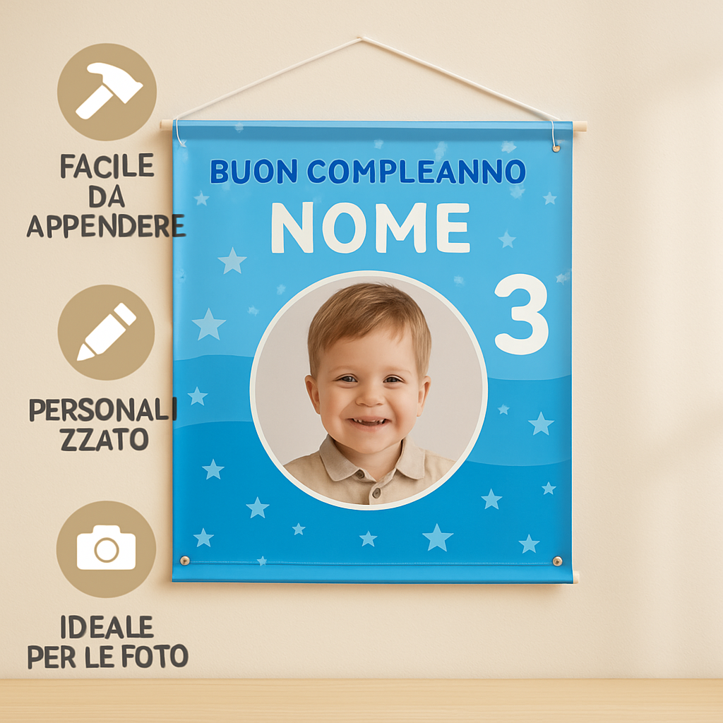 Copia del BANNER STRISCIONE compleanno - Pocoyo - CON NOME foto ed età bimbo/a - 04 benefici utilizzo