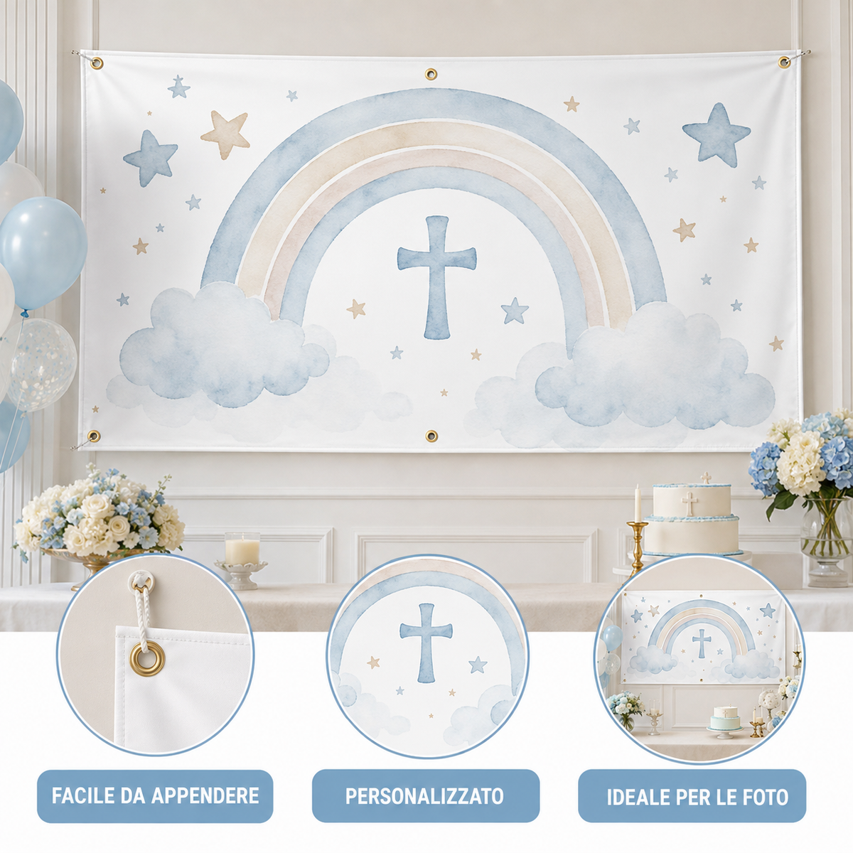 Banner battesimo Arcobaleno personalizzato - 04 benefici utilizzo