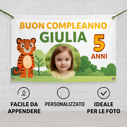 BANNER STRISCIONE compleanno - Leo e Tig - CON NOME foto ed età bimbo/a - 04 benefici utilizzo